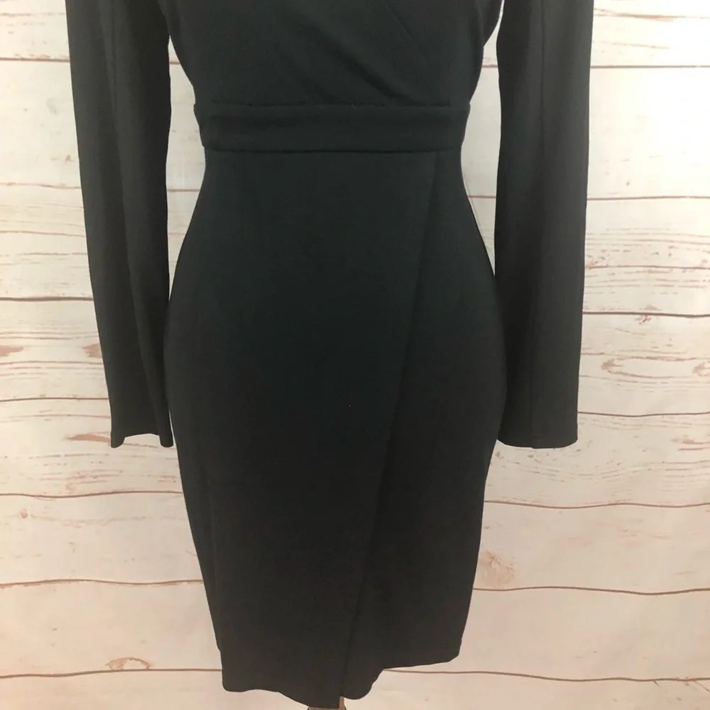 NWOT Lulus Black Surplice Faux Wrap Sheath Dress